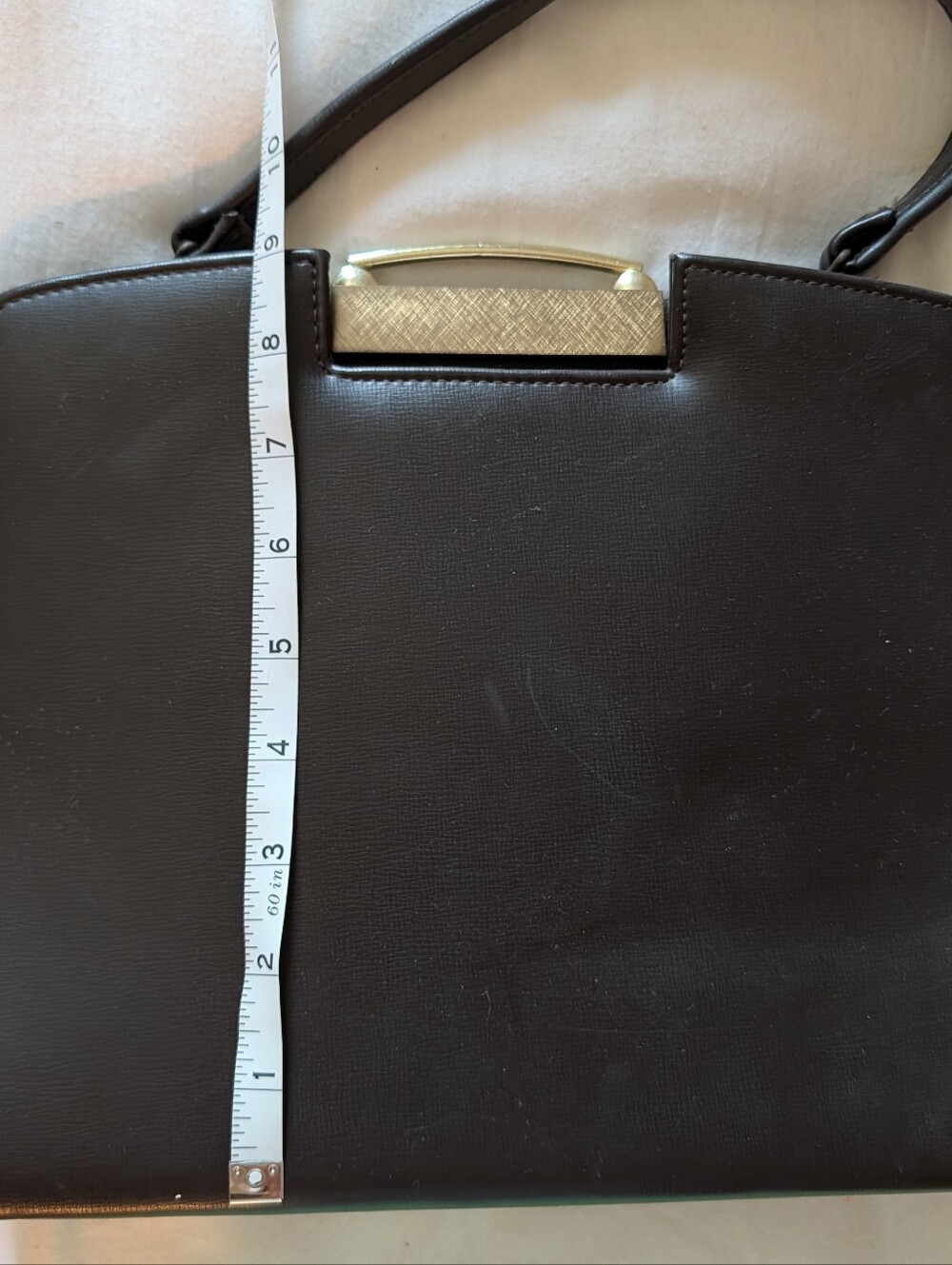 Vintage Structured Brown Top-Handle Satchel with Gold Accent - Picture 7 of 7